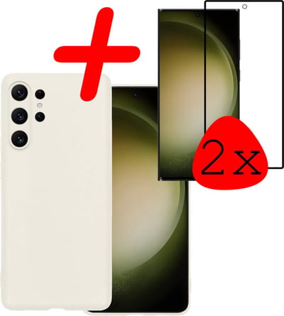 Hoesje Met 2x Screenprotector - Geschikt voor Samsung Galaxy S23 Ultra - Sterk & Shockproof - Back Cover - Siliconen Case - Telefoon Hoes - Wit
