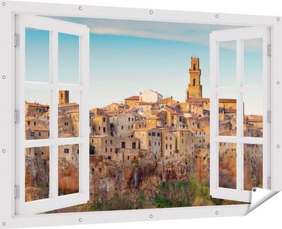 Gards Tuinposter Doorkijk Oude Stad in Toscane, Italië - 180x120 cm - Tuindoek - Tuindecoratie - Wanddecoratie buiten - Tuinschilderij