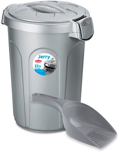 Ton met deksel 'Jerry' - 23 liter - Voerton - Bewaarton - Voercontainer - Inclusief schepje - Zilver