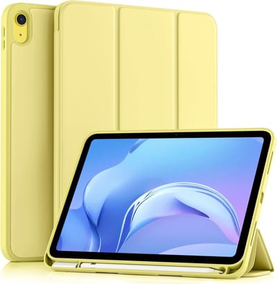 Casemania Hoes Geschikt voor Apple iPad 2025 (A16) & 2022 10e Gen - Geel - Smart Cover met Pencil Slot Uitsparing