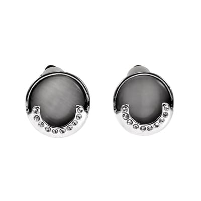 Oorclips Dames - Lichtgrijze Cabochon Clip-on Oorbellen met Strass - 16 mm Ronde Oorclips