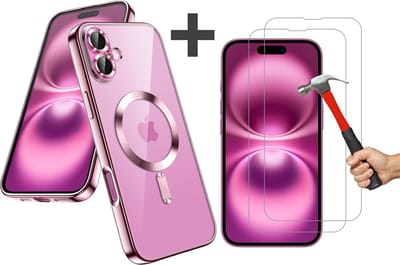 Hoesje met 2 Stuks Screenprotectors Geschikt voor iphone 16 Hoesje - Geschikt voor MagSafe - Arara siliconen Backcover - Rosegoud