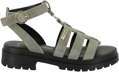 Tobosued platte leren sandalen