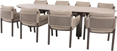 Denia Savanne dining tuinset 290x110xH75 cm 9 delig keramiek terre 4 Seasons Outdoor