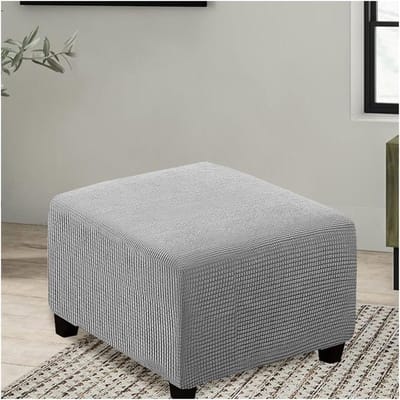 Poef Hoes - Voetenbank Overtrek - Woonkamer Decoratie - Antislip Bodem - 60x60cm - Ruitjespatroon