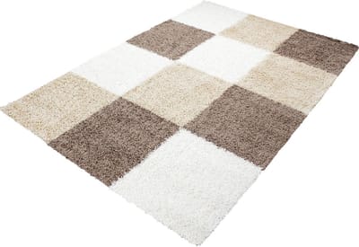 Hoogpolig vloerkleed Life - bruin, beige, wit - 80x150 cm