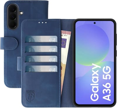 Rosso Element Geschikt voor Samsung Galaxy A36 | Wallet Book Case | Portemonnee Hoesje | 3 Pasjes | Magneetsluiting | Stand Functie | Blauw
