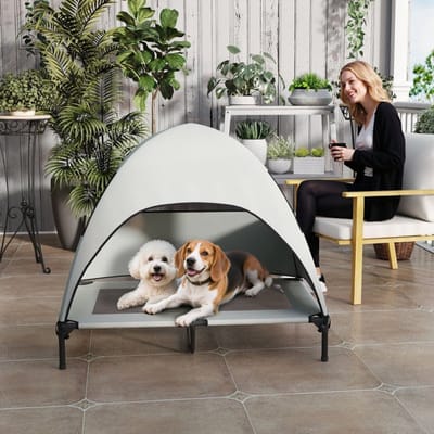 REDOM Hondenbed Verhoogd Met Zonnescherm - Modern - Hout - Lichtgrijs - 106 × 76 × 99 cm