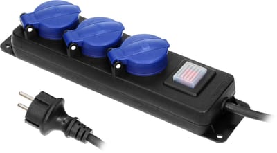 Orno Heavy-duty Stekkerdoos voor buiten - Verlengsnoer kabellengte 3 meter - 3 voudig - IP44 - Zwart/blauw