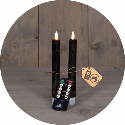 LED-kaarsen met timer ZWART 2-pack voor binnen met timerfunctie 6 uur ECHTE WAS 18 cm hoogte voor kaarsen 2,2 cm diameter 2 AAA-batterijen vereist LED-kaarsen flikkerende vlam bewegende vlam