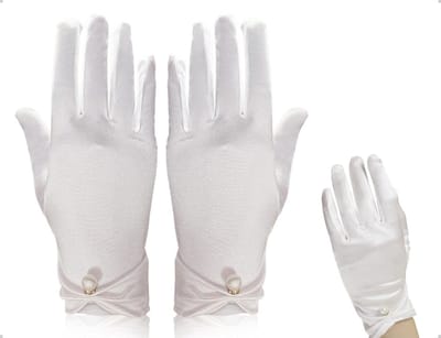 Elegante Korte Satijnen Bruids Handschoenen voor Vrouwen - Perfect voor Huwelijk, Diner en Feestelijke Evenementen (Wit, 23cm)