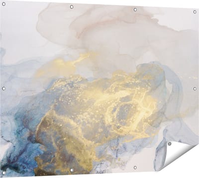 Gards Tuinposter Abstracte Kunst van Grijze Gouden Marmer - 120x90 cm - Tuindoek - Tuindecoratie - Wanddecoratie buiten - Tuinschilderij