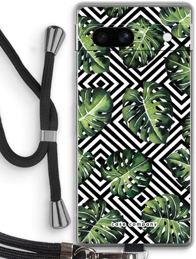 Case Company® - Hoesje met koord geschikt voor Google Pixel 7A hoesje met Koord - Geometrische jungle - Telefoonhoesje met Zwart Koord - Bescherming aan alle Kanten en Over de Schermrand