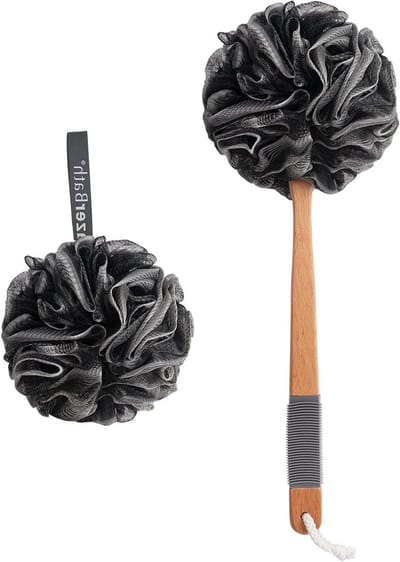 Douchespons Rugschrobber - Bad Spons - Lichaam Reinigen - Extra Lange Handgreep - 42 cm - Zwart