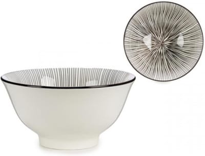 VESSIA Porseleinen kom 16 cm zwart gestreept Schaal 4-delige set