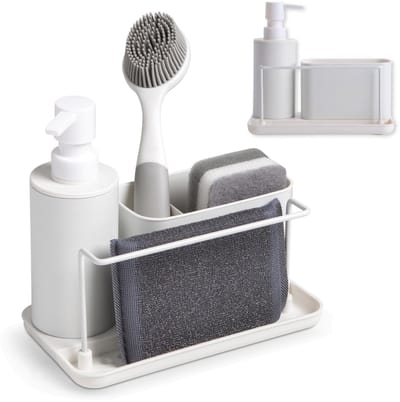 By shayne - Gootsteen-organizer - Multifunctionele opberghulp - Compact modern design - Mat wit - Ingebouwde zeepdispenser - Voor afwasbenodigdheden