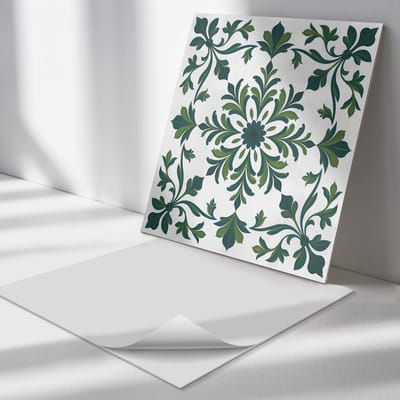 Wallfluent Vinyl Tegels - Plantenpatroon met Ornamenten Vloer Tegels PVC - 30 cm x 30 cm - Groente PVC Tegels - Set van 9 - Vierkant PVC Tegels - Texturen Plaktegels - Zelfklevende PVC Tegels - Plaktegels Keuken en Badkamer
