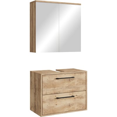 Badplaats Wastafelkast Set Florence 60 x 35 cm – Kastanje Eiken – Badmeubel met Spiegelkast