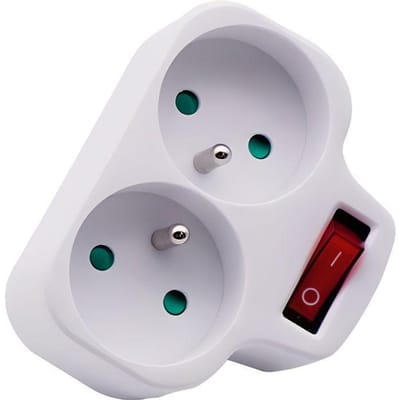 Prise - VELAMP - Biplite française 2P+T 16A - Interrupteur lumineux - Blanc - Intérieur