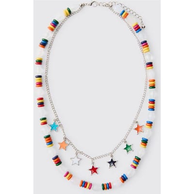 Layered Star Charm & Multi-Colour Beaded Necklace