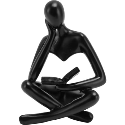 Penseur Statue de Lecture Résine Figurine Assise Ornement d'Art Abstrait pour Salon Meuble noir