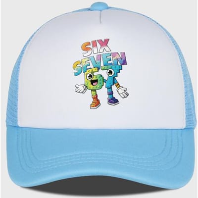 Zes Zeven Cartoon Cijferprint Spons Gaas Pet – Unisex Kleurrijk Bouwsteen Gaas Baseballpet – Verstelbaar, Ademend Zon H white