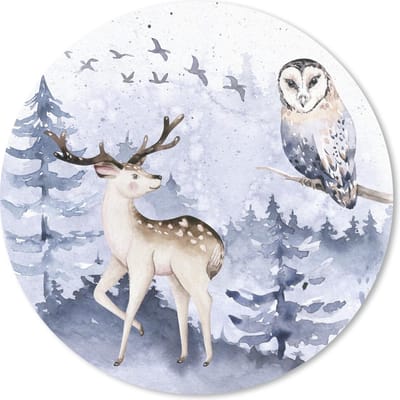 Muismat rond 20x20 cm - Mousepad Winter - Hert - Uil - Ronde muismatten - Kerst - Cadeau - Kerstcadeau voor mannen en voor vrouwen
