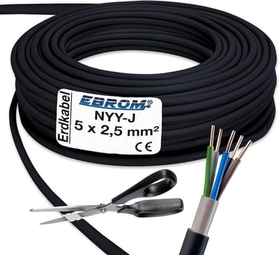 Krachtstroomkabel 5x2,5 mm² - 25 meter - Zwarte Kunststof Aardkabel