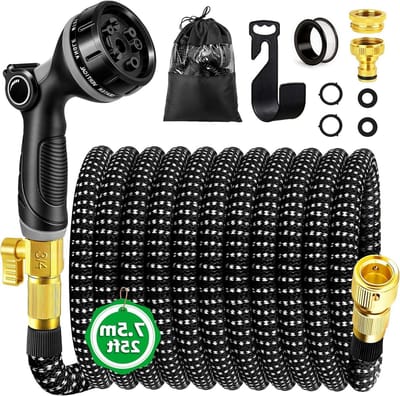 Flexibele tuinslang - Uittrekbare slang - Tuin besproeien - Inclusief accessoires - 75 meter - Zwart grijs