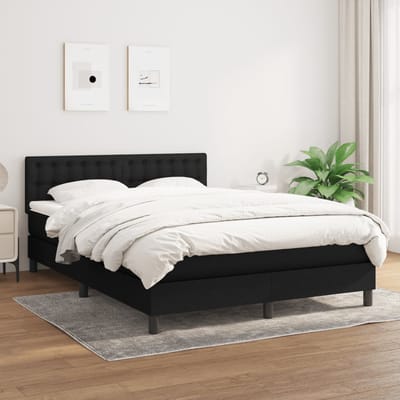 vidaXL - Boxspring - met - matras - stof - zwart - 140x200 - cm