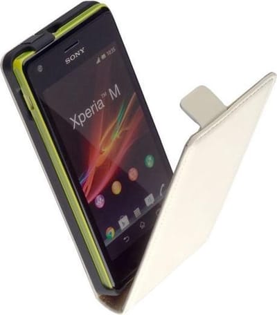 LELYCASE Premium Flip Case Lederen Cover Bescherm  Hoesje Sony Xperia M Wit