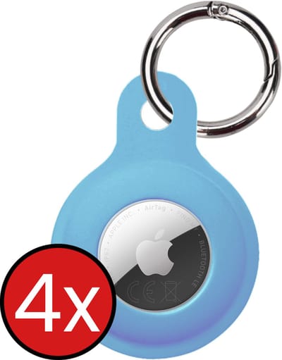 Hoesje Geschikt voor Apple AirTag 2 Sleutelhanger Hoesje Siliconen Hanger - Hoesje Geschikt voor Apple AirTag 2e generatie Hanger Sleutelhanger Hoesje - Lichtblauw - 4 PACK
