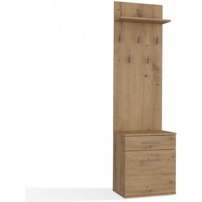 Duo Artisan - Halmeubelset - Schoenenkast met kapstok - Met lade en kastje - 5 haken met plank - Eiken Artisan