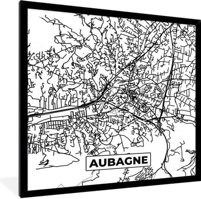 Fotolijst incl. Poster Zwart Wit- Aubagne - Kaart - Stadskaart - Frankrijk - Plattegrond - Zwart wit - 40x40 cm - Posterlijst