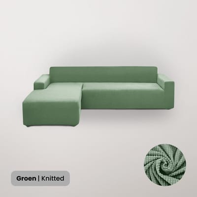 BankhoesDiscounter Knitted Bankhoes – Hoekbank – M2 (130-175cm) – Bankbeschermer – Zetelhoes & Zetelbeschermer - Bankhoezen voor Hoekbank - Sofa Cover - Groen