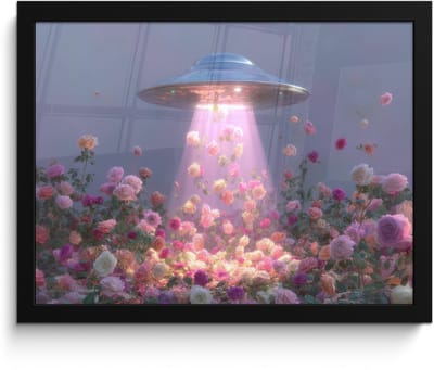 Poster in lijst - Fotolijst 40x30 cm - Posters - Ufo - Rozen - Pastelkleuren - Posterlijst zwart - Decoratie - Wanddecoratie woonkamer - Muurdecoratie slaapkamer