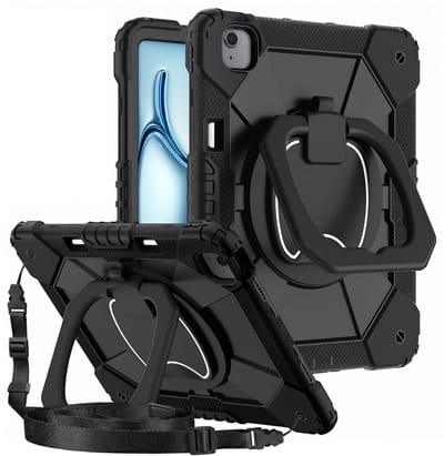 Avizar Schokbestendig Hoesje Geschikt Voor iPad Air 13 2024 / 2025 / M4 2026 met Handvat Standaard, Zwart