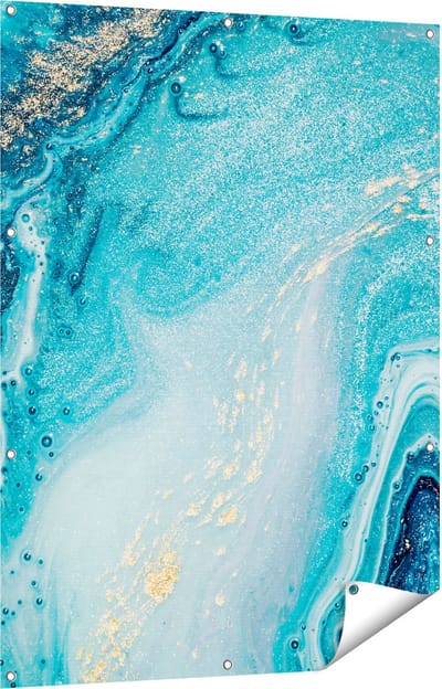 Gards Tuinposter Abstracte Kunst Blauwe Oceaan - 90x120 cm - Tuindoek - Tuindecoratie - Wanddecoratie buiten - Tuinschilderij