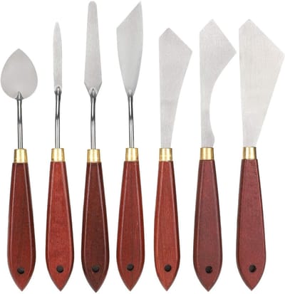 Set van 7 RVS Verfspatels en Paletmessen - Mengtools voor Professionele Kunstenaars, Acryl- en Olieverf