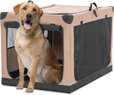 Opvouwbare Transportbox - Honden Reismand - Dieren Vervoer - Stalen Frame Ondersteuning - 90 x 61 x 58 cm - Kaki