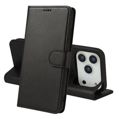 Hoesje Portemonnee geschikt voor iPhone 17 Pro Zwarte portemonnee met magnetische klep en kaartopslag
