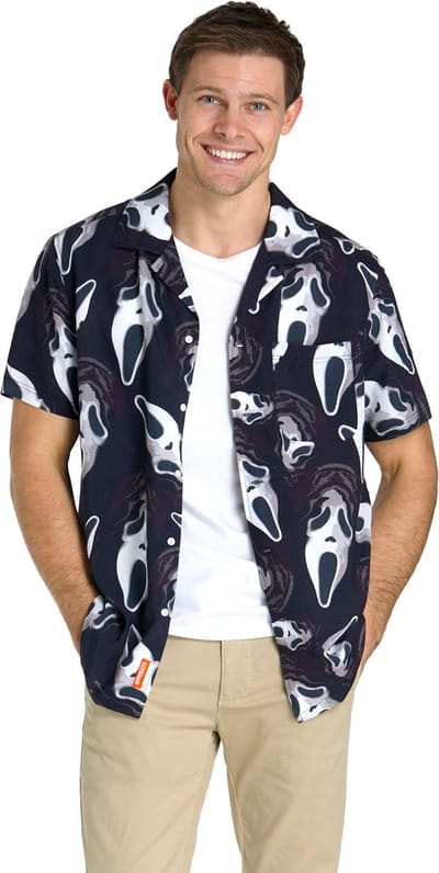 OppoSuits Ghostface Shirt - Heren Overhemd - Korte Mouwen - Halloween - Verkleedkleding - Zwart - Maat L