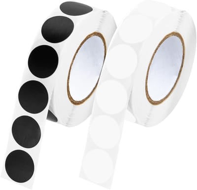 Dailygoods- Plakpunten 1000 stuks - Zelfklevend - Ronde Stickers - 19 mm - Wit/Zwart - Voor Kantoor/Thuis/School