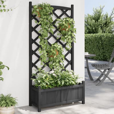 vidaXL Plantenbak met latwerk 75x35x150 cm massief vurenhout zwart