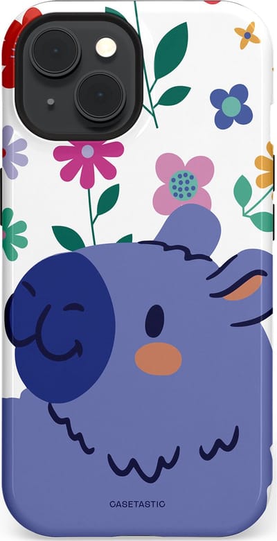 Casetastic Hoesje Geschikt voor Apple iPhone 15 Magsafe - Stijlvolle Beschermende Duo-layer Case - Capibara Bloempje Blauw