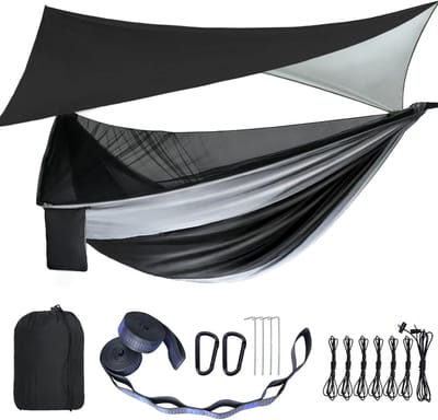 Camping hangmat met muggennet en regenfly - Draagbare nylon parachuhangmat voor outdoor avonturen