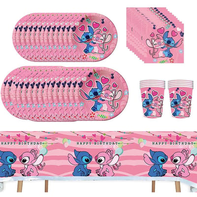 Pink Stitch Feest Verjaardag Benodigdheden Inclusief Borden Bekers Servetten Tafelkleden pink