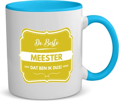 Akyol - de beste meester, dat ben ik dus koffiemok - theemok - blauw - Meester - iemand die een meester is - beste ooit - werk - collega - school - verjaardagscadeau - kado - geschenk - afscheidscadeau - welkomscadeau - verrassing - 350 ML inhoud