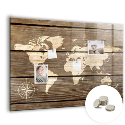 Tulup Glassboards - Wereldkaart van het bord Magneetbord - 100 cm x 70 cm - Bruin Magneetbord Rechthoekig - Gratis 5 Sterke Magneten - Design Memobord - Magnetic Board - Magneetbord Design - Inspiratiebord Kantoor - Magnetisch Bord