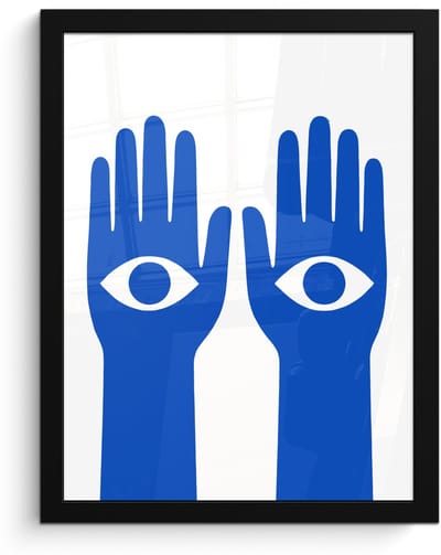 Poster in lijst - Fotolijst 30x40 cm - Posters - Handen - Twee - Ogen - Blauw - Posterlijst zwart - Decoratie - Wanddecoratie woonkamer - Muurdecoratie slaapkamer